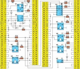 Схема соединений в монтажном блоке ВАЗ-2115